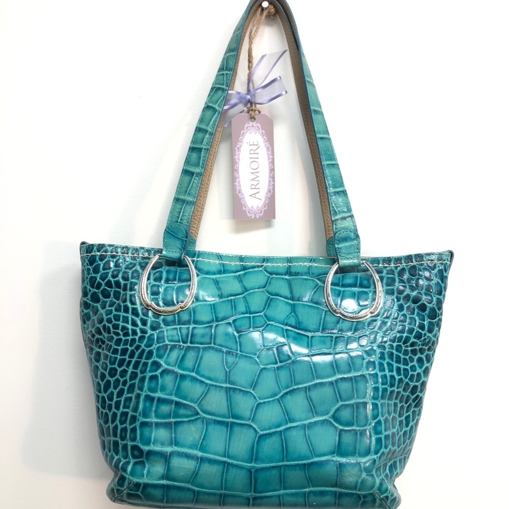 Vintage Brighton Teal Croc Emboss Leather Handbag